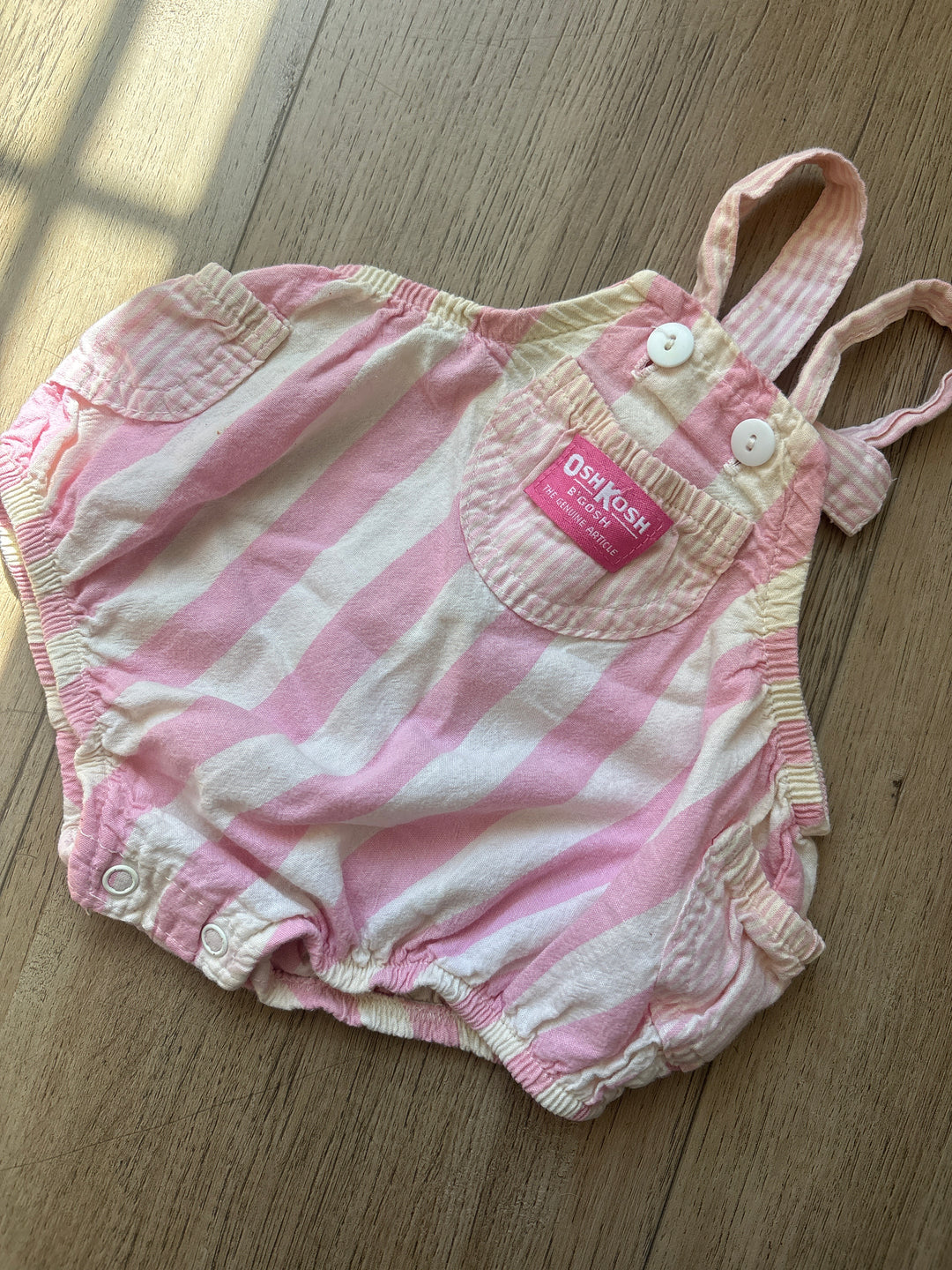 Baby pink & yellow stripe vintage Oshkosh bubble romper