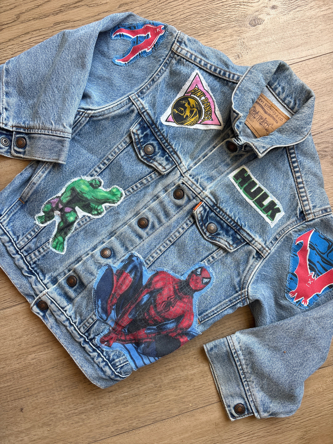 Vintage superhero patchwork Levi jean jacket