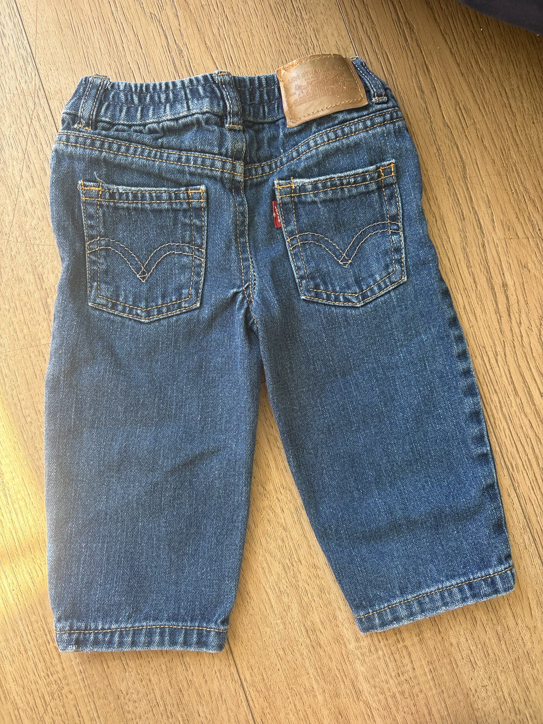 Elastic back baby’s first vintage darker wash Levi’s