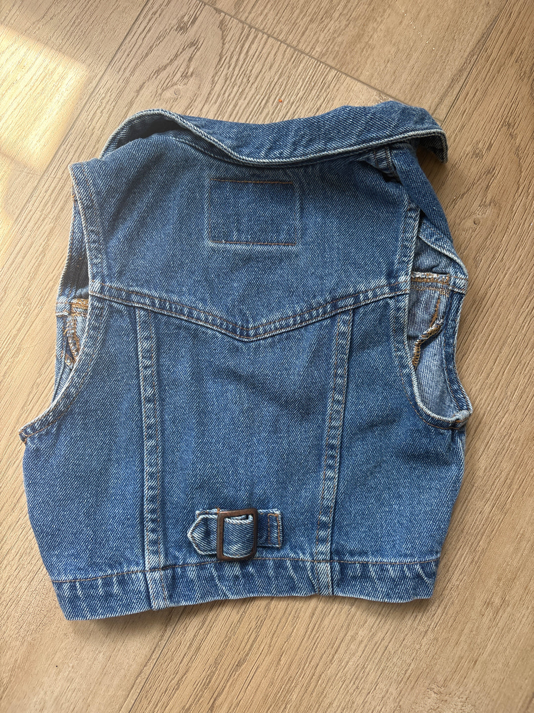White tab vintage Levi vest with hand floral embroidery