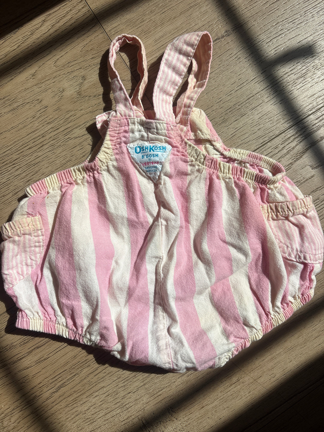 Baby pink & yellow stripe vintage Oshkosh bubble romper