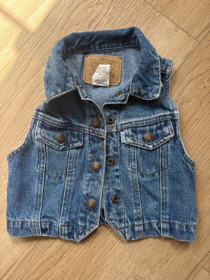 White tab vintage Levi vest with hand floral embroidery