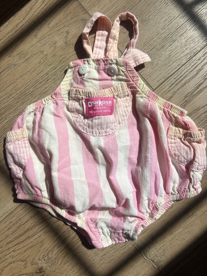 Baby pink & yellow stripe vintage Oshkosh bubble romper